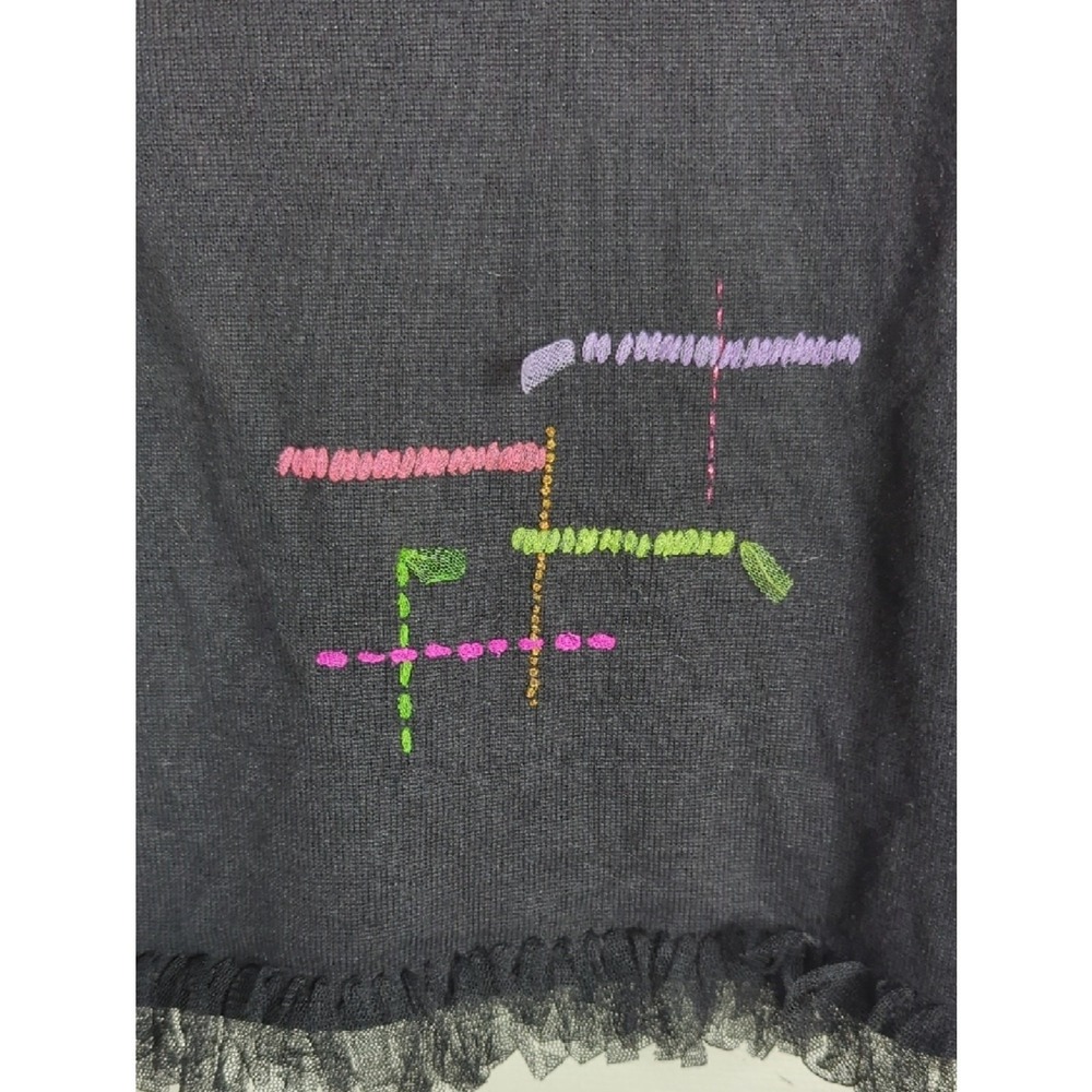 Vintage Michael Simon Y2K Black Embroidered Cardigan Jacket Colorful Tulle - Picture 8 of 9